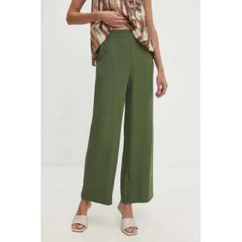 Answear Lab pantaloni din in culoarea verde, drept, high waist