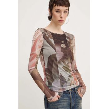 Desigual longsleeve CARSON femei, culoarea bej, 24WWTK59