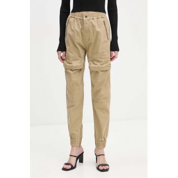 Diesel pantaloni P-RIDE femei, culoarea bej, high waist, A14539.0SKAM