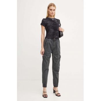 Diesel pantaloni P-RIDE femei, culoarea gri, high waist, A14539.0SKAM