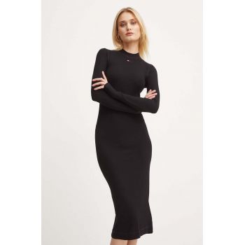 Diesel rochie D-MOKKY-LS-MICRODIV culoarea negru, midi, mulata, A14954.0BLAN