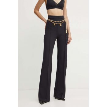 Elisabetta Franchi pantaloni femei, culoarea negru, evazati, high waist, PAT3546E2