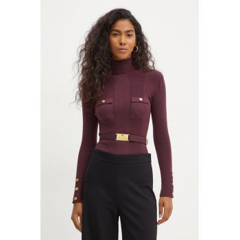 Elisabetta Franchi pulover din amestec de mătase culoarea bordo, light, cu guler, MK11B46E2