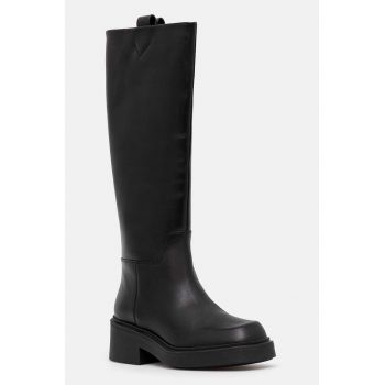 Furla ghete de piele College High Boot femei, culoarea negru, cu toc plat, YI50FCG WU0000 3350S