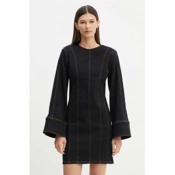 Gestuz rochie culoarea negru, mini, mulata, 10909401