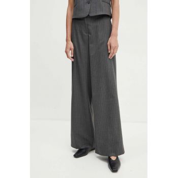 Marc O'Polo pantaloni din lana culoarea gri, lat, high waist, 408026310417