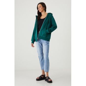 Medicine bluza femei, culoarea verde, cu glugă, neted