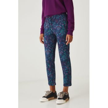 Medicine pantaloni femei, culoarea bleumarin, cu imprimeu