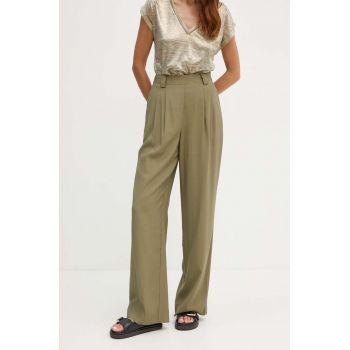 Morgan pantaloni PVADIA femei, culoarea verde, drept, high waist, PVADIA