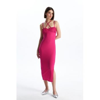 Rochie bodycon midi cu slit lateral