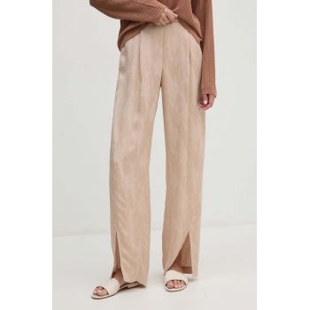 Sisley pantaloni din amestec de in culoarea bej, lat, high waist, 43MELF05I