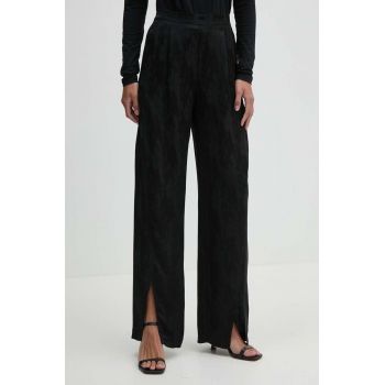 Sisley pantaloni din amestec de in culoarea negru, lat, high waist, 43MELF05I