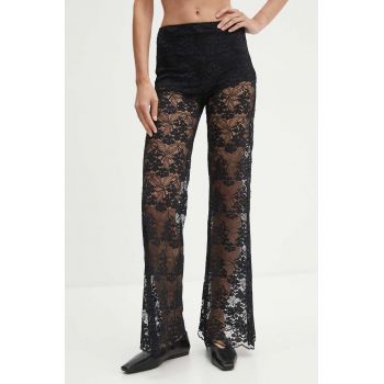 The Kooples pantaloni femei, culoarea negru, evazati, high waist, FPAN29001K