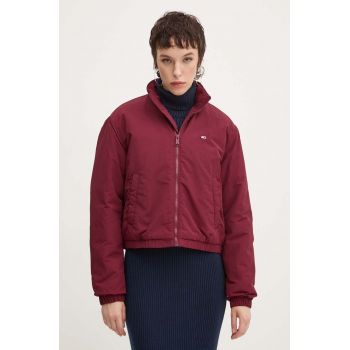 Tommy Jeans geaca femei, culoarea bordo, de tranzitie, oversize, DW0DW19688