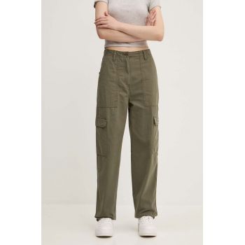 Tommy Jeans pantaloni de bumbac culoarea verde, fason cargo, high waist, DW0DW18510