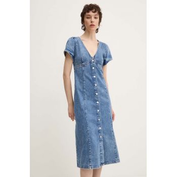 Tommy Jeans rochie jeans midi, evazati, DW0DW18666