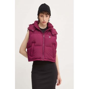 Tommy Jeans vesta de puf femei, culoarea violet, de iarna, DW0DW18611