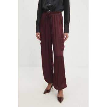 Answear Lab pantaloni femei, culoarea bordo, fason cargo, high waist