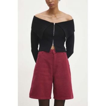 Answear Lab pantaloni scurti jeans femei, culoarea bordo, neted, high waist