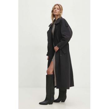 Answear Lab trenci femei, culoarea negru, de tranzitie, oversize