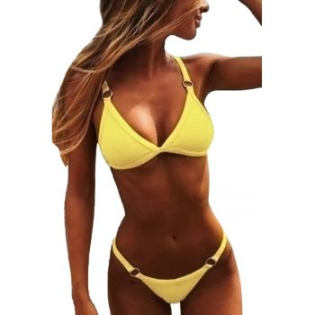 Costum de baie dama - 2 piese - imprimeu uni - sutien reglabil - slip tanga - EFAYN RO