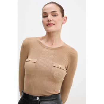 Elisabetta Franchi pulover din amestec de mătase culoarea bej, light, MK10B46E2