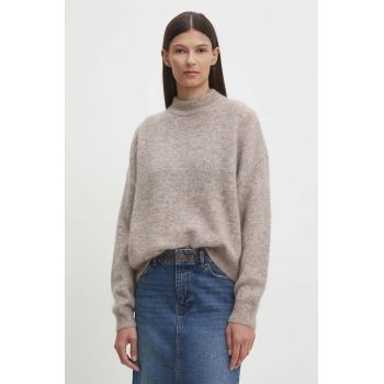 Gestuz pulover de lana femei, culoarea bej, cu turtleneck, 10909330