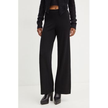 Liviana Conti pantaloni de lana culoarea negru, lat, high waist, CNTA16