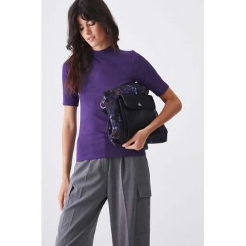 Medicine tricou femei, culoarea violet, cu turtleneck ieftin