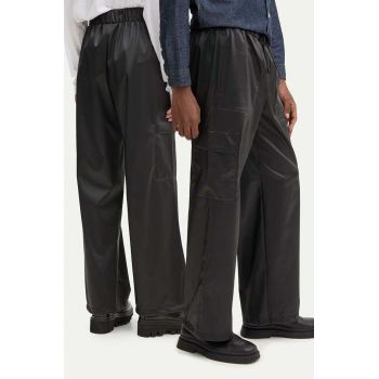 Rains pantaloni Cargo Rain Pants Wide W3 culoarea negru, lat, high waist, 18990-84