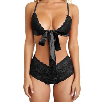 Set lenjerie sexy 2 piese - dantela - sutien si chilot talie inalta cu decupaj brazilian - EFAYN RO