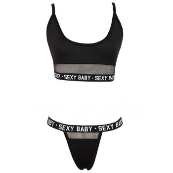 Set lenjerie sexy 2 piese - print sexy baby - bustiera si chilot tanga - EFAYN RO