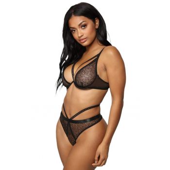 Set lenjerie sexy 2 piese - sutien si chilot - cu plasa - negru - EFAYN