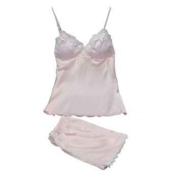 Set pijama - haine de stat in casa sexy - 2 piese - din satin - maieu si chilot tip pantalon scurt - EFAYN RO