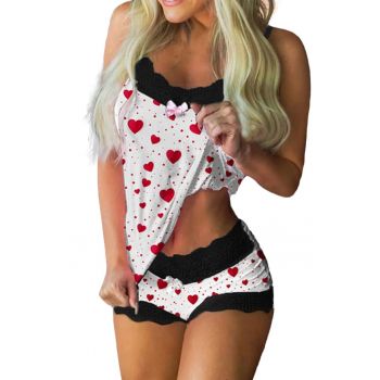 Set pijama - haine de stat in casa sexy cu dantela - 2 piese - cu imprimeu - EFAYN RO