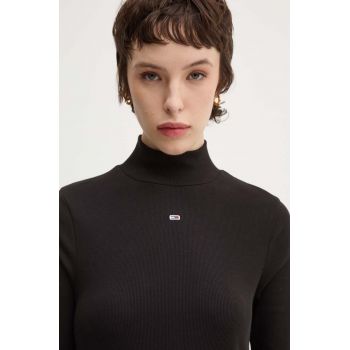 Tommy Jeans longsleeve femei, culoarea negru, cu turtleneck, DW0DW19830