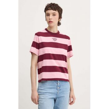 Tommy Jeans tricou din bumbac femei, culoarea bordo, DW0DW18799