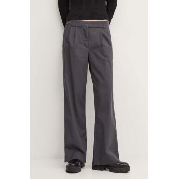 Abercrombie & Fitch pantaloni femei, culoarea gri, drept, high waist, KI156-4417