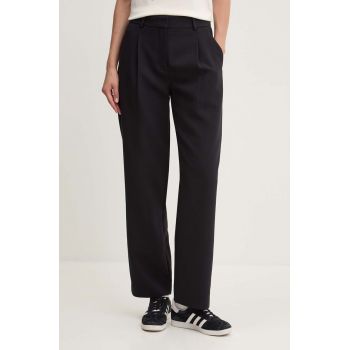 Abercrombie & Fitch pantaloni femei, culoarea negru, drept, high waist, KI156-4358