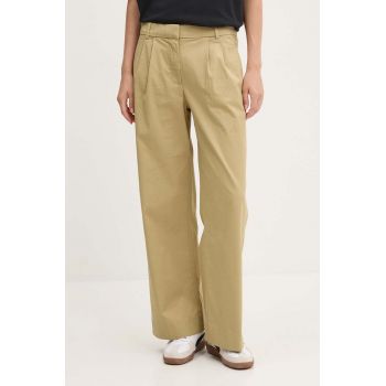 Abercrombie & Fitch pantaloni femei, culoarea verde, lat, high waist, KI156-4416