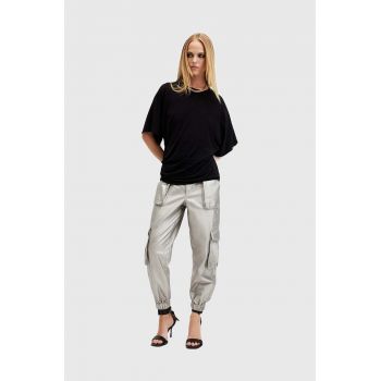 AllSaints pantaloni de bumbac FREDA culoarea argintiu, fason cargo, medium waist, W067TA