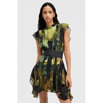 AllSaints rochie FLEUR culoarea verde, mini, evazati, W027DB