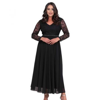 Rochie lunga pentru evenimente, Cecilia, cu dantela, model elegant, culoare negru 2272