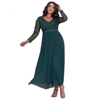 Rochie lunga pentru evenimente, Cecilia, cu dantela, model elegant, culoare verde 2271