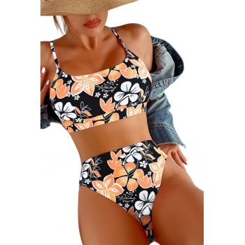 Costum de baie dama - 2 piese - model floral - sutien tip bustiera si chilot cu talie inalta - EFAYN la reducere