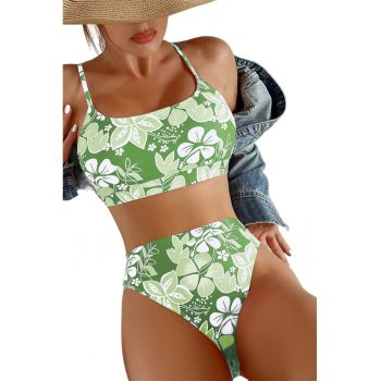 Costum de baie dama - 2 piese - model floral - sutien tip bustiera si chilot cu talie inalta - EFAYN la reducere