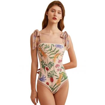 Costum de baie dama - o piesa - model floral delicat - prindere cu bretele late pe umeri - EFAYN la reducere