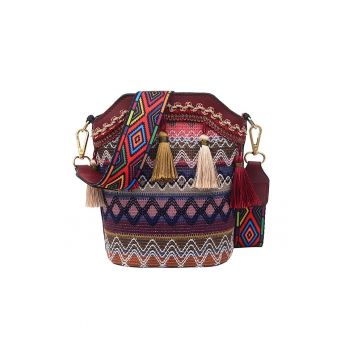 Geanta dama - ciucurei si broderie - model crossbody - piele sintetica - EFAYN