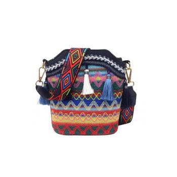 Geanta dama - ciucurei si broderie - model crossbody - piele sintetica - EFAYN