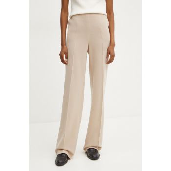 Luisa Spagnoli pantaloni MORA femei, culoarea bej, drept, high waist, 541439